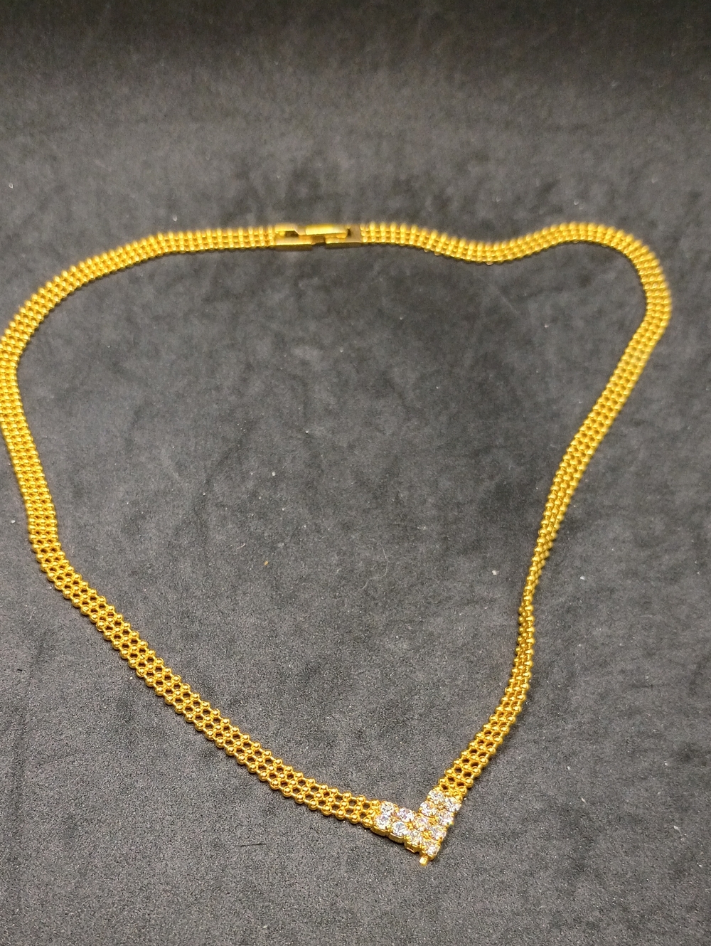Gold-Tone V Pendant Necklace with Clear Crystals